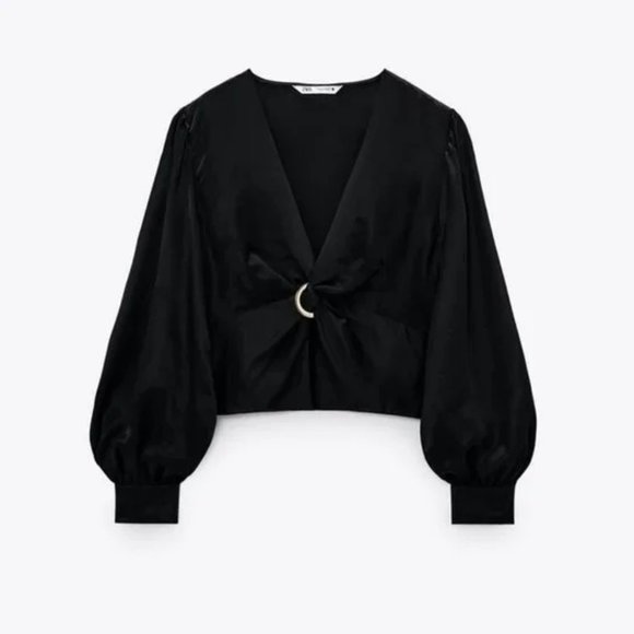 ZARA RING TRIM SATIN EFFECT TOP BLACK, SIZE XS - Picture 3 of 5